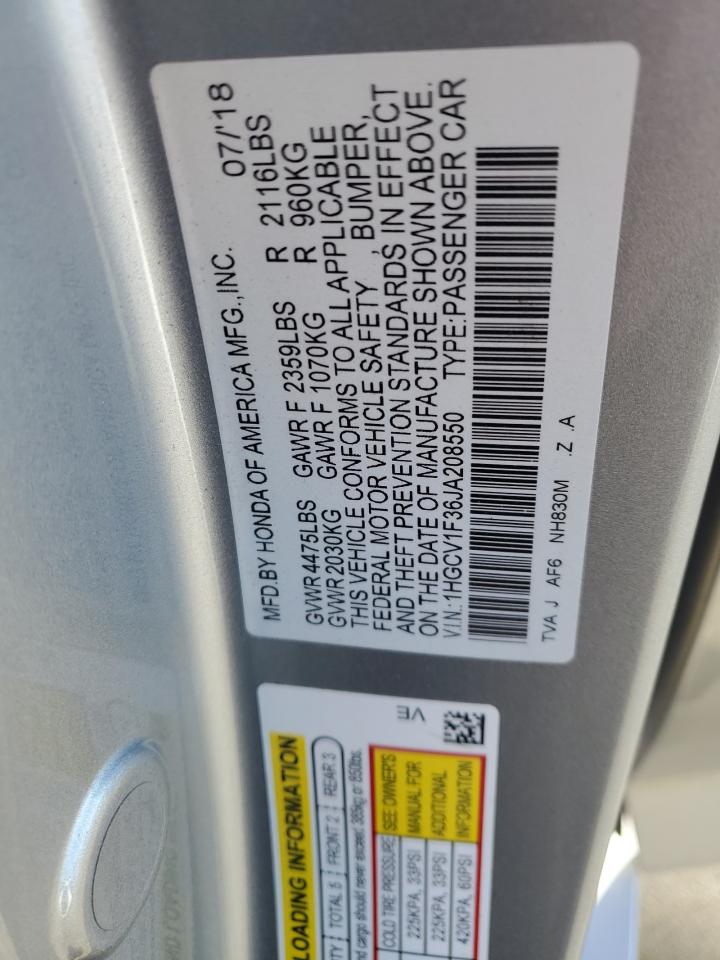 Photo 11 VIN: 1HGCV1F36JA208550 - HONDA ACCORD 