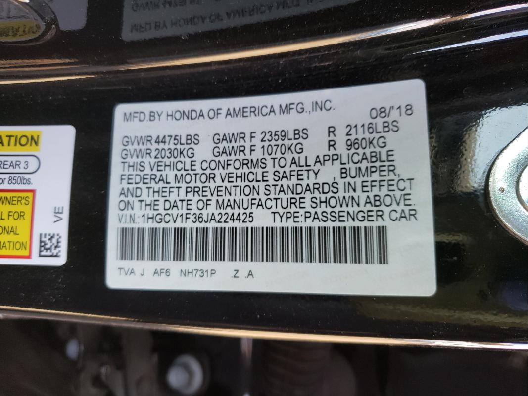 Photo 9 VIN: 1HGCV1F36JA224425 - HONDA ACCORD SPO 