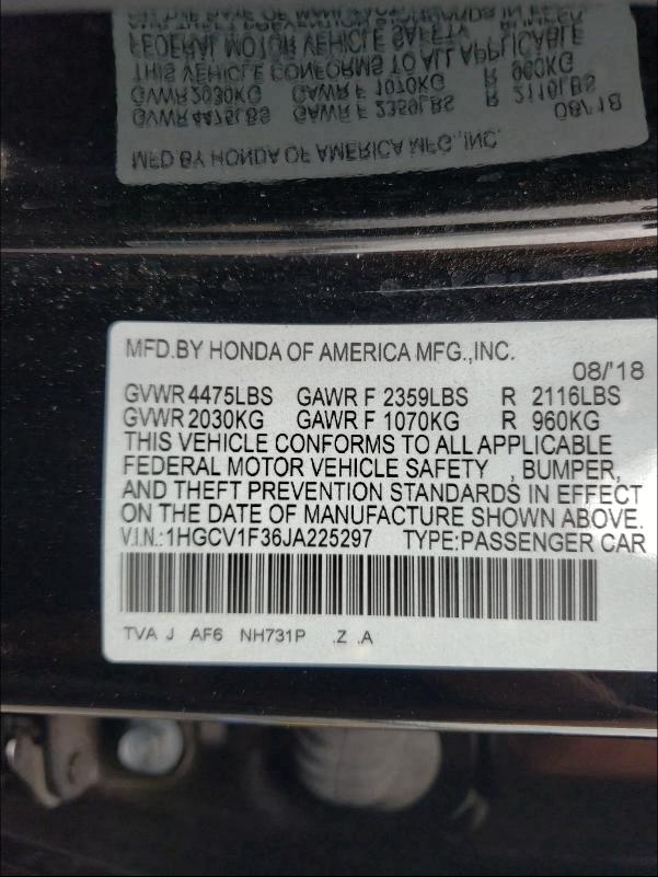 Photo 9 VIN: 1HGCV1F36JA225297 - HONDA ACCORD SPO 