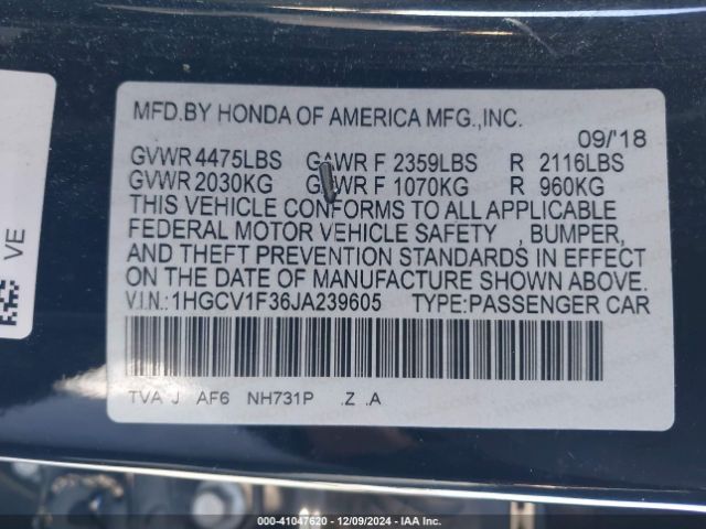 Photo 8 VIN: 1HGCV1F36JA239605 - HONDA ACCORD 