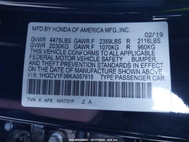 Photo 8 VIN: 1HGCV1F36KA057615 - HONDA ACCORD 