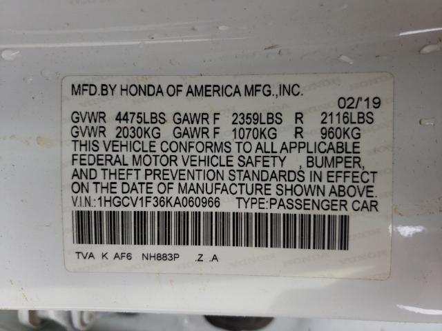 Photo 9 VIN: 1HGCV1F36KA060966 - HONDA ACCORD SPO 