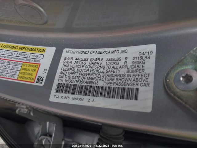 Photo 8 VIN: 1HGCV1F36KA089416 - HONDA ACCORD 