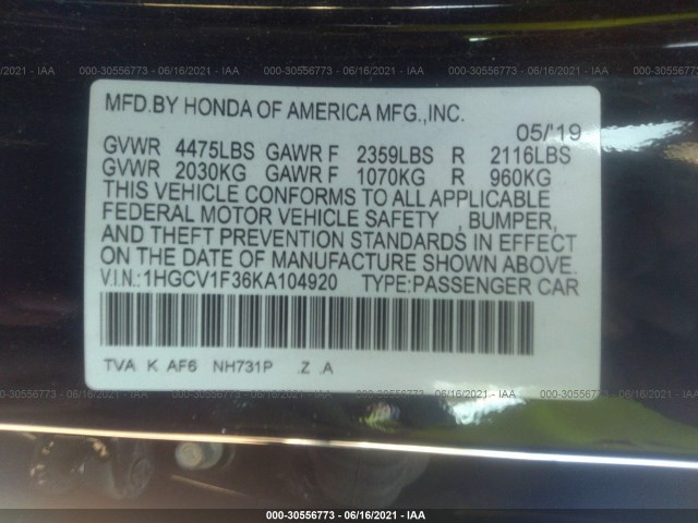 Photo 8 VIN: 1HGCV1F36KA104920 - HONDA ACCORD 