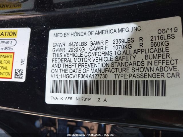 Photo 8 VIN: 1HGCV1F36KA127730 - HONDA ACCORD 