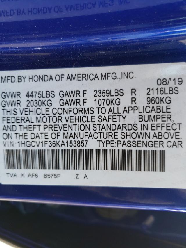 Photo 9 VIN: 1HGCV1F36KA153857 - HONDA ACCORD SPO 