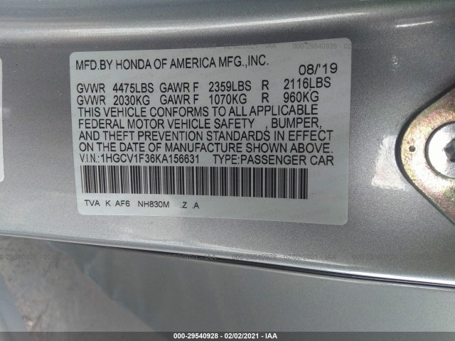 Photo 8 VIN: 1HGCV1F36KA156631 - HONDA ACCORD SEDAN 