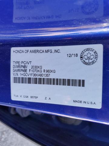 Photo 11 VIN: 1HGCV1F36KA801357 - HONDA ACCORD SPO 