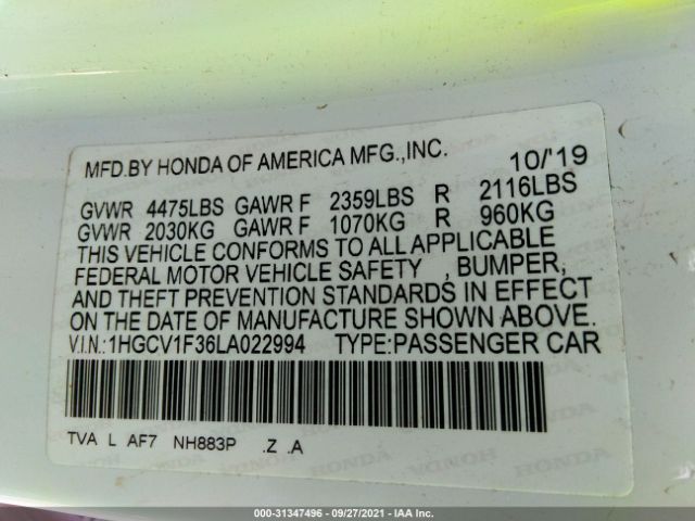 Photo 8 VIN: 1HGCV1F36LA022994 - HONDA ACCORD SEDAN 