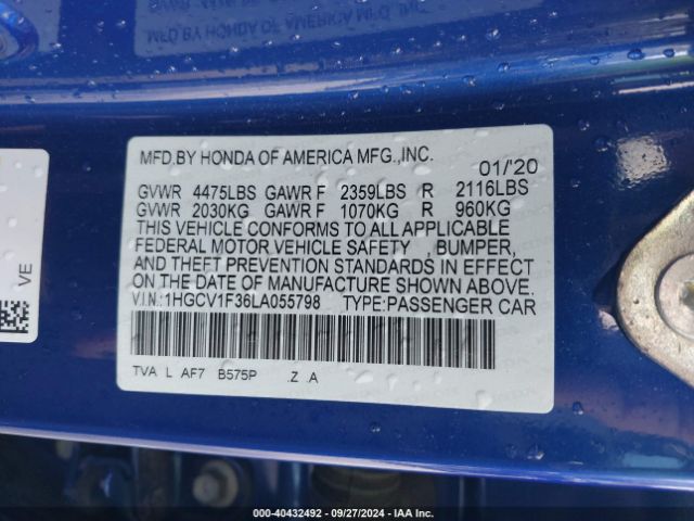 Photo 8 VIN: 1HGCV1F36LA055798 - HONDA ACCORD 