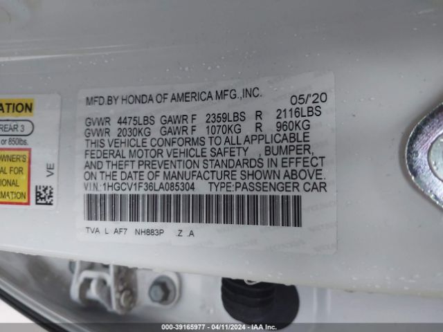 Photo 8 VIN: 1HGCV1F36LA085304 - HONDA ACCORD 