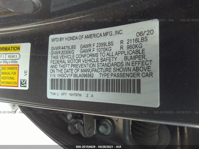 Photo 8 VIN: 1HGCV1F36LA096562 - HONDA ACCORD SEDAN 