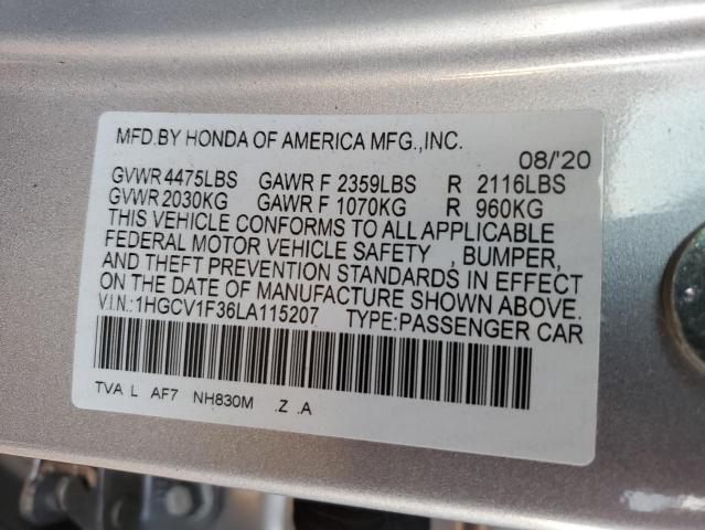 Photo 12 VIN: 1HGCV1F36LA115207 - HONDA ACCORD 