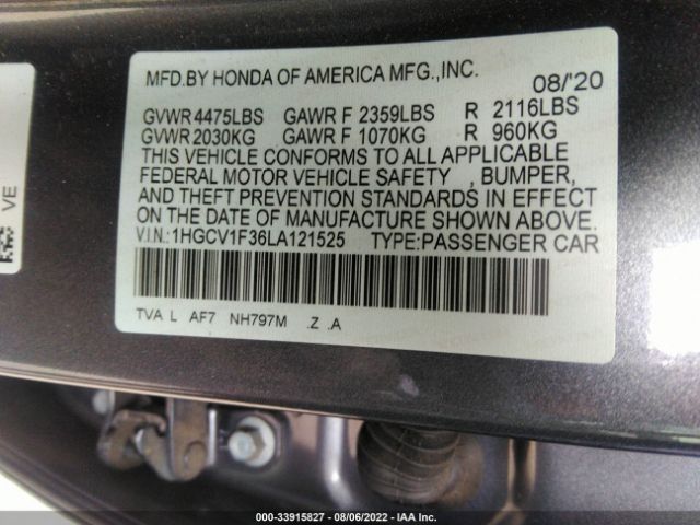 Photo 8 VIN: 1HGCV1F36LA121525 - HONDA ACCORD 