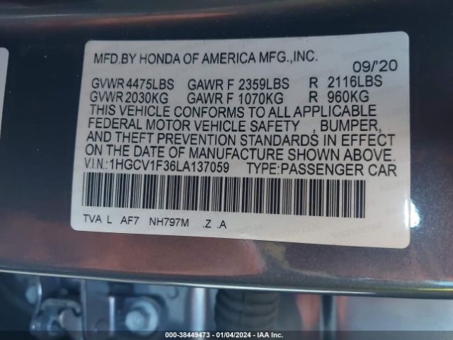 Photo 8 VIN: 1HGCV1F36LA137059 - HONDA ACCORD 