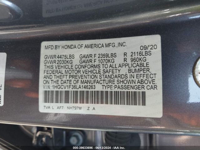 Photo 8 VIN: 1HGCV1F36LA146263 - HONDA ACCORD 