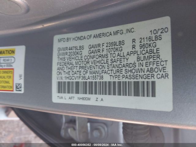 Photo 8 VIN: 1HGCV1F36LA155738 - HONDA ACCORD 