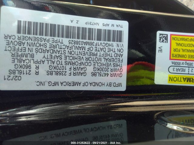 Photo 8 VIN: 1HGCV1F36MA038825 - HONDA ACCORD SEDAN 