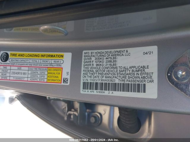 Photo 8 VIN: 1HGCV1F36MA063823 - HONDA ACCORD 