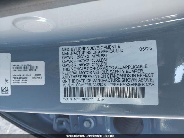 Photo 8 VIN: 1HGCV1F36NA052628 - HONDA ACCORD 