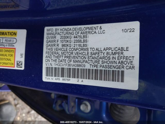 Photo 8 VIN: 1HGCV1F36NA088609 - HONDA ACCORD 