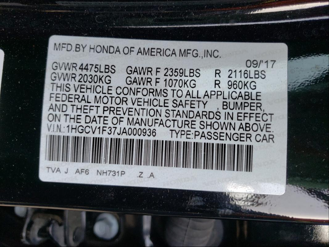 Photo 9 VIN: 1HGCV1F37JA000936 - HONDA ACCORD SPO 