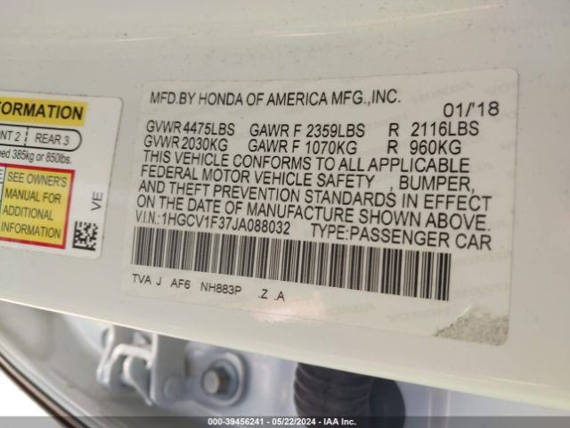 Photo 8 VIN: 1HGCV1F37JA088032 - HONDA ACCORD 