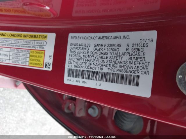 Photo 8 VIN: 1HGCV1F37JA091318 - HONDA ACCORD 