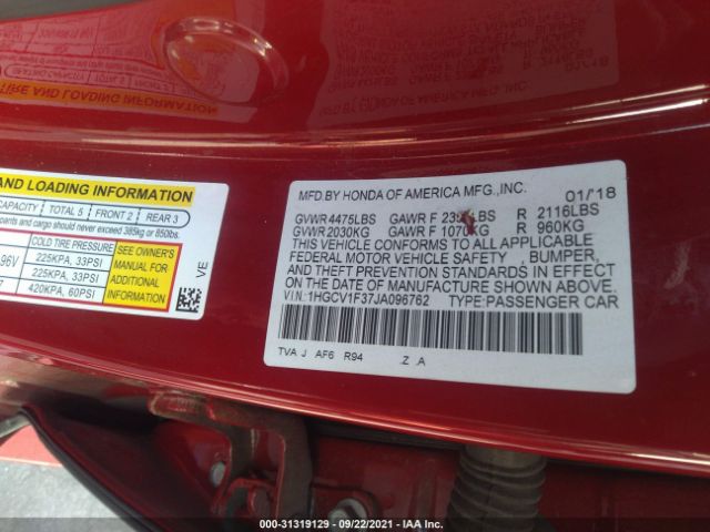 Photo 8 VIN: 1HGCV1F37JA096762 - HONDA ACCORD SEDAN 