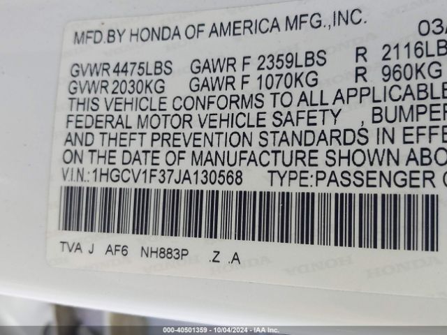 Photo 8 VIN: 1HGCV1F37JA130568 - HONDA ACCORD 