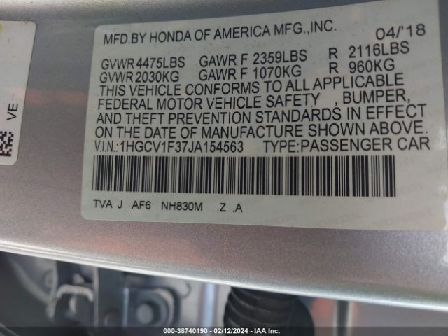 Photo 8 VIN: 1HGCV1F37JA154563 - HONDA ACCORD 