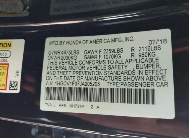 Photo 8 VIN: 1HGCV1F37JA205205 - HONDA ACCORD SEDAN 