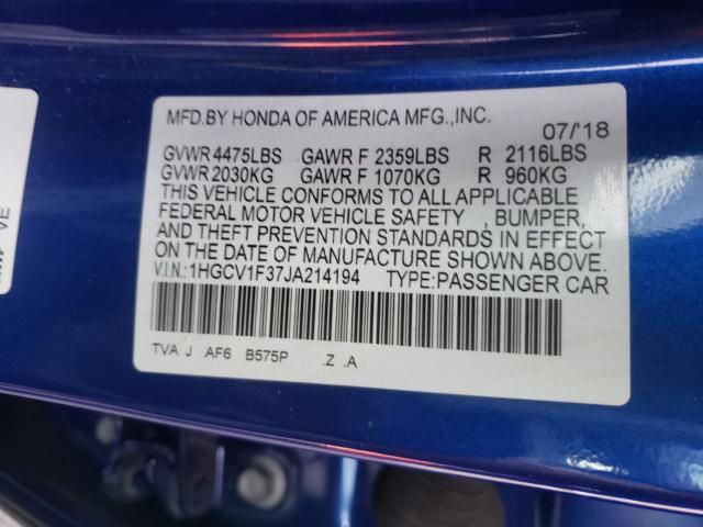 Photo 9 VIN: 1HGCV1F37JA214194 - HONDA ACCORD SPO 