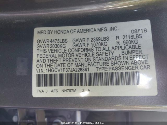 Photo 8 VIN: 1HGCV1F37JA228841 - HONDA ACCORD 