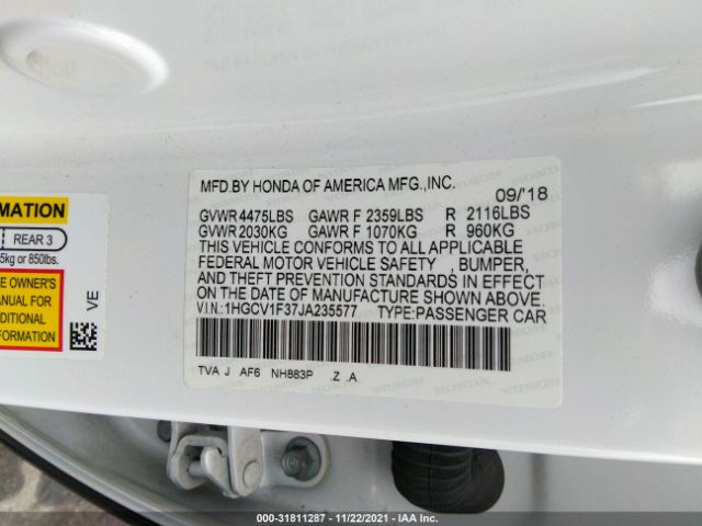 Photo 8 VIN: 1HGCV1F37JA235577 - HONDA ACCORD SEDAN 