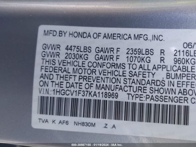 Photo 8 VIN: 1HGCV1F37KA118969 - HONDA ACCORD 