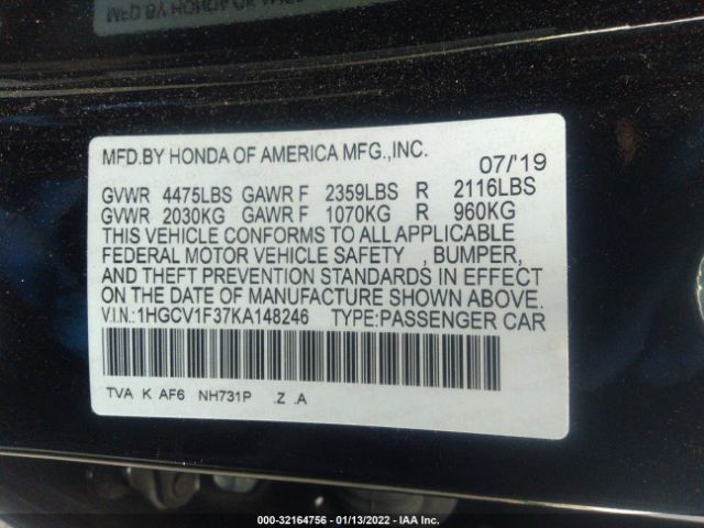 Photo 8 VIN: 1HGCV1F37KA148246 - HONDA ACCORD SEDAN 