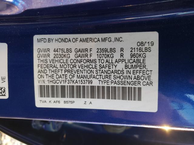 Photo 9 VIN: 1HGCV1F37KA153799 - HONDA ACCORD SPO 