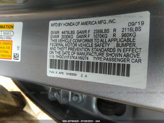 Photo 8 VIN: 1HGCV1F37KA169274 - HONDA ACCORD SEDAN 