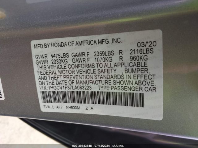 Photo 8 VIN: 1HGCV1F37LA083223 - HONDA ACCORD 