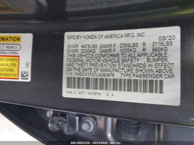 Photo 8 VIN: 1HGCV1F37LA083478 - HONDA ACCORD 