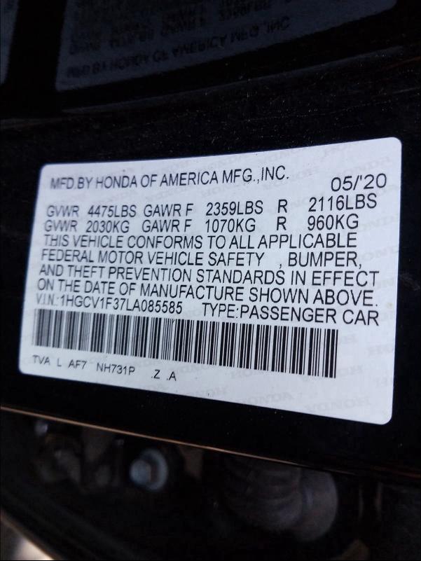 Photo 9 VIN: 1HGCV1F37LA085585 - HONDA ACCORD SPO 