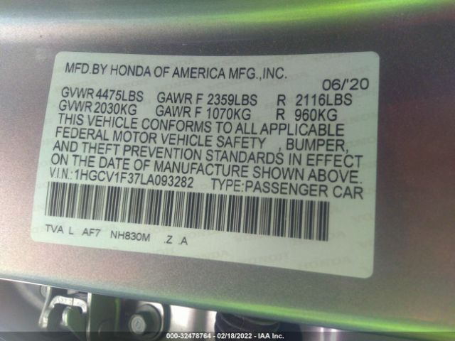 Photo 8 VIN: 1HGCV1F37LA093282 - HONDA ACCORD SEDAN 