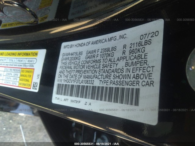 Photo 8 VIN: 1HGCV1F37LA108332 - HONDA ACCORD SEDAN 