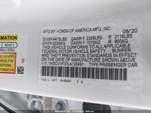 Photo 8 VIN: 1HGCV1F37LA126491 - HONDA ACCORD 