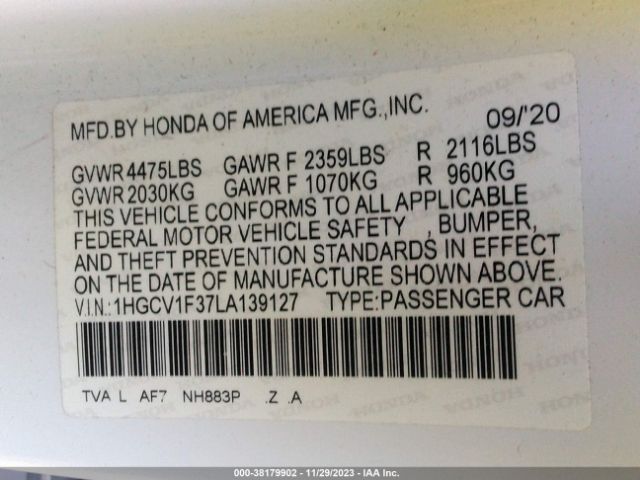 Photo 8 VIN: 1HGCV1F37LA139127 - HONDA ACCORD 