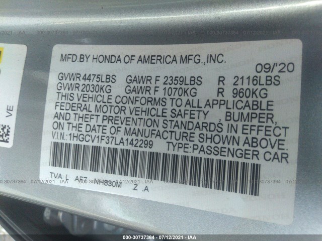 Photo 8 VIN: 1HGCV1F37LA142299 - HONDA ACCORD SEDAN 