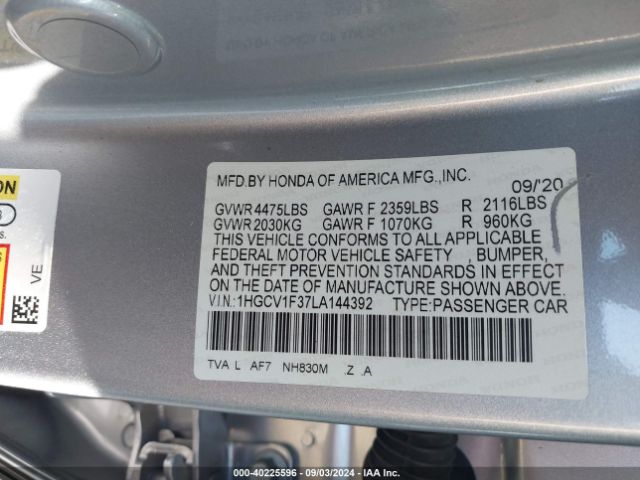 Photo 8 VIN: 1HGCV1F37LA144392 - HONDA ACCORD 