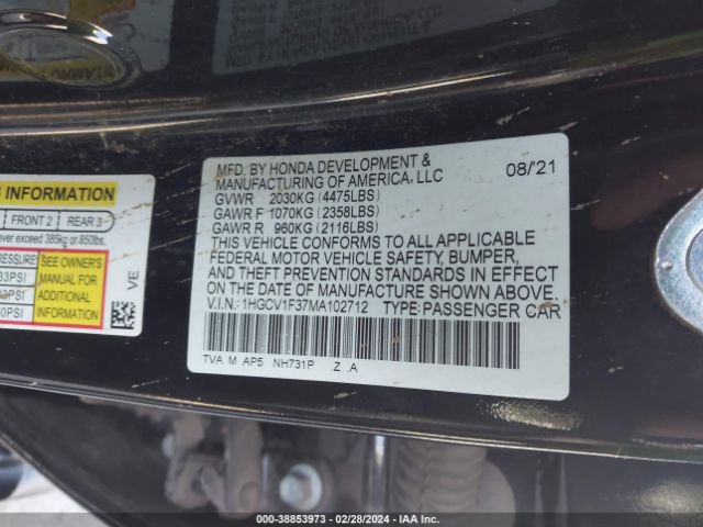 Photo 8 VIN: 1HGCV1F37MA102712 - HONDA ACCORD 