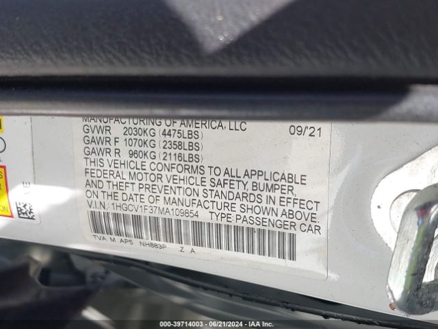 Photo 8 VIN: 1HGCV1F37MA109854 - HONDA ACCORD 